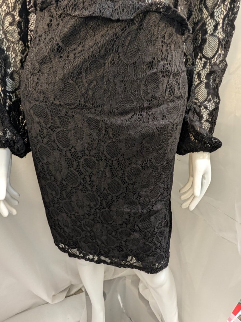 New York & Company Black Lace Dress XXL Sheer Midriff Long Sleeve Cocktail NWOT - Picture 10 of 16